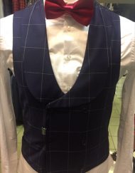 Navy Thin Checked Wool Vest