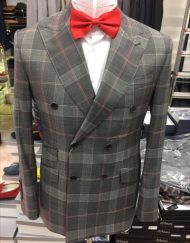 Grey & Red Plaid Double Breasted Suit