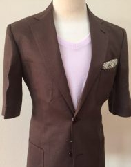 Brown Linen Safari French Short Sleeve Suit with Pant