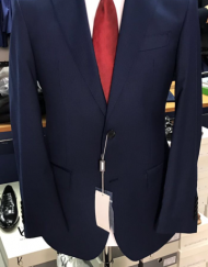 Navy blue super 150 Cerruti wool suit with notch lapel/double vent/open button sleeves/flat front pant.