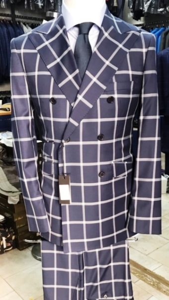 Blue super 150 Cerruti double breasted French safari wool suit