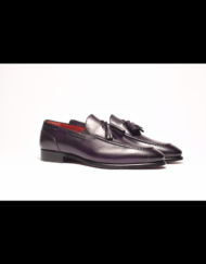 Purple grey calf skin all leather slip on with tassel and matching belt . Cut from a single sheet of leather. Almond burnish toe, leather insole and out sole. Comfortable 1 inch heel. Available in size 7/41-13/46. We ship world wide from our warehouse in Italy via DHL in 5-7 to you.