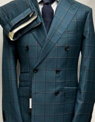 Green windowpane double breasted wool suit