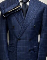 Blue plaid double breasted wool suit