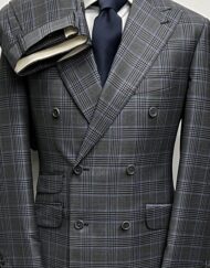 Grey plaid double breasted wool suit made in Italy