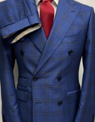 Navy windowpane double breasted wool suit