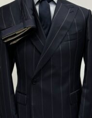 Navy wide pinstripe one button double breasted super 150 Cerruti wool suit