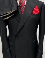 Black one button double breasted super 150 Cerruti wool suit