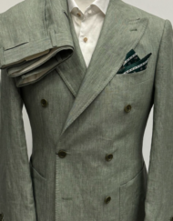 Green double breasted 100% linen suit
