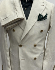 Off white double breasted 100% linen suit