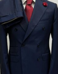 Navy super 180 luxury double twisted Herringbone double breasted wool suit
