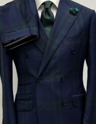 Green/Navy Tartan super 180 luxury Burberry fabric double breasted wool suit
