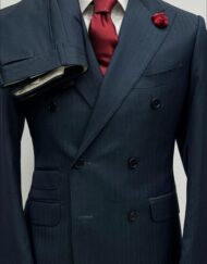 Green super 180 luxury double twisted Herringbone double breasted wool suit