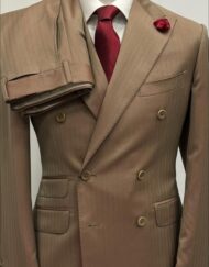 Brown super 180 double twisted Herringbone double breasted wool suit