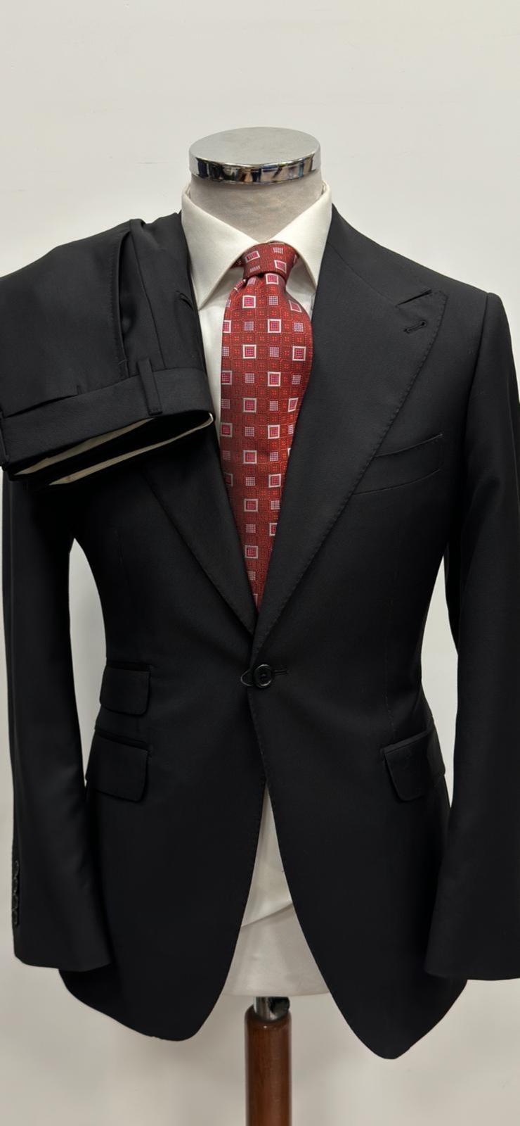 Black super 180 one button wool suit