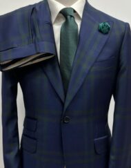 Green & navy Burberry fabric super 180 wool suit