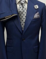 Navy blue super 180 luxury herringbone one button wool suit