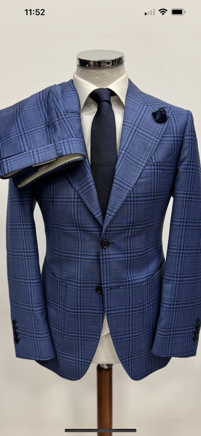 Blue plaid super 180 wool suit