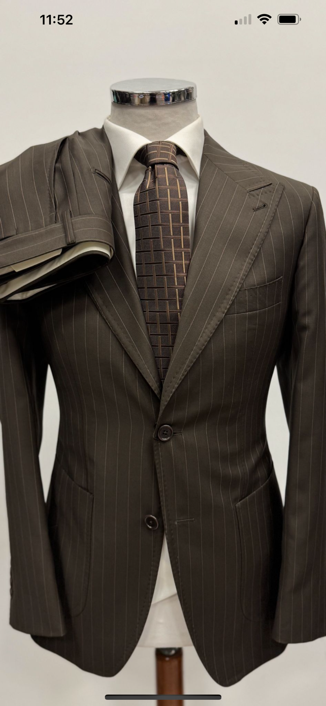 Brown pinstripe super 180 wool suit