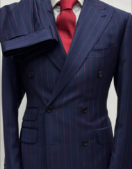 Navy with red double breasted pinstripe wool suit