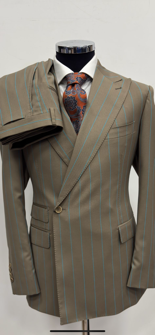 Beige pinstripe wool suit