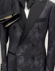 Grey floral double breasted wool tuxedo