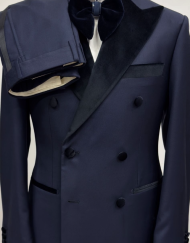 Navy double breasted wool tuxedo