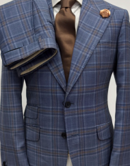 Blue with brown plaid super 180 wool suit
