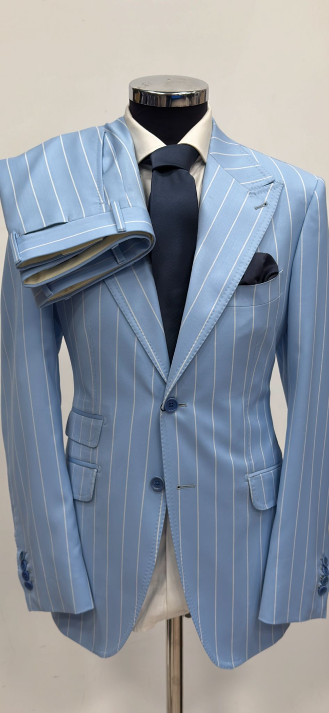 Sky blue pinstripe super 180 wool suit