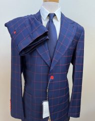 Blue with red windowpane super 150 Cerruti wool suit