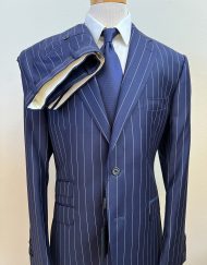 Blue pinstripe notch lapel super 150 wool suit